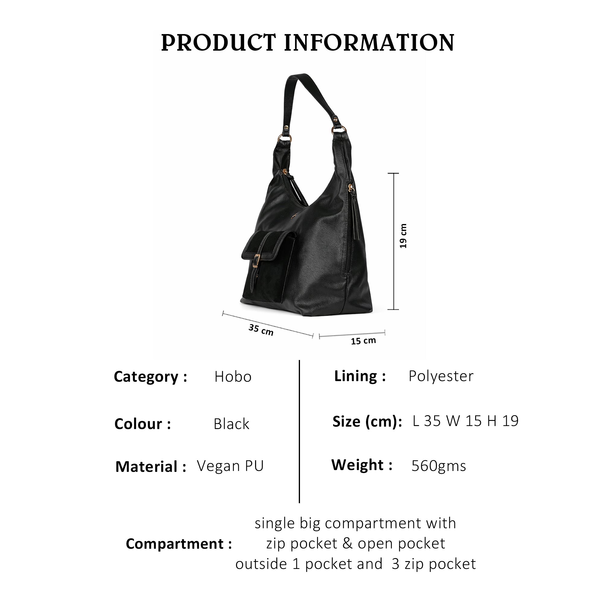 Dark Classic Carry Hobo Bag